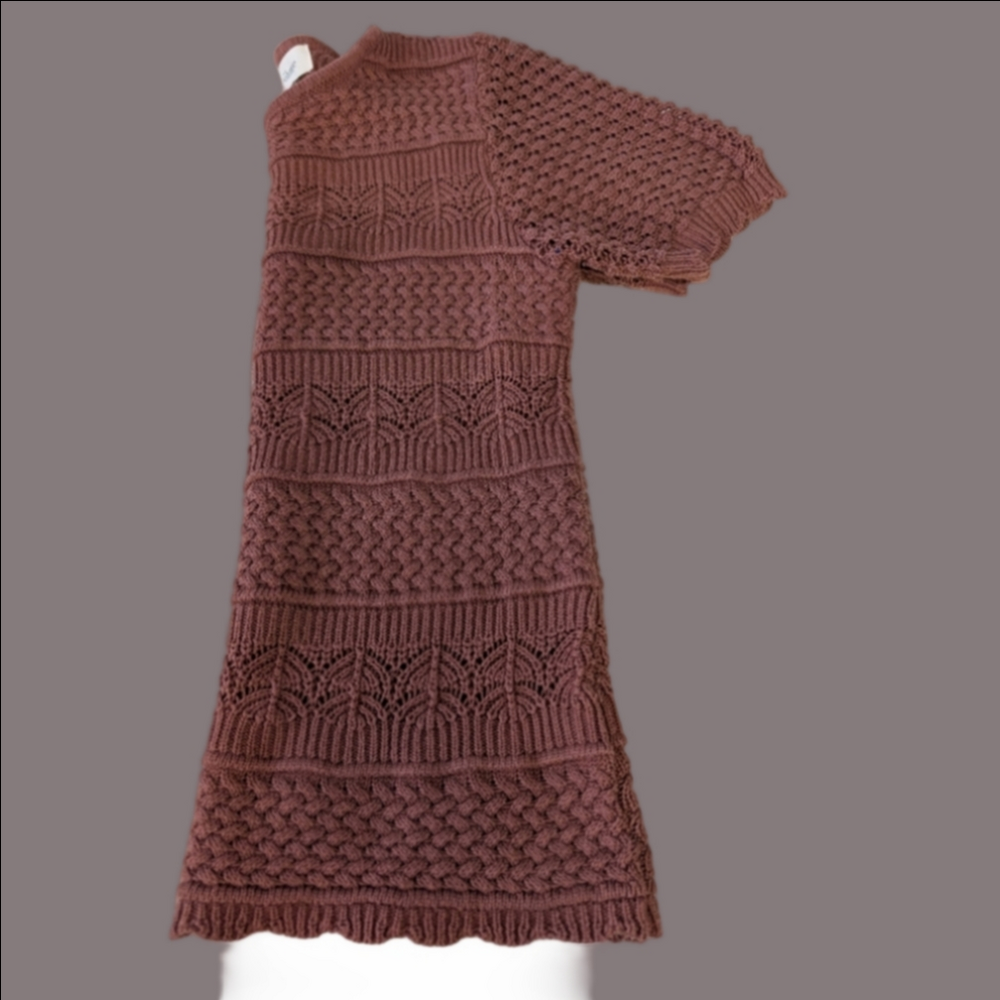 Bohme  Knit Crochet Style Short-Sleeve Sweater - Brown